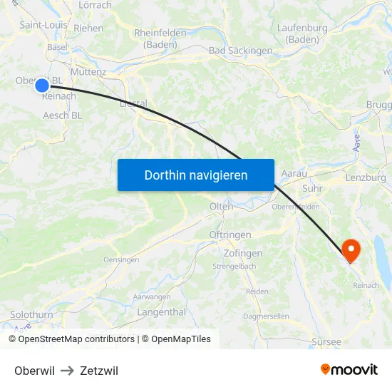 Oberwil to Zetzwil map