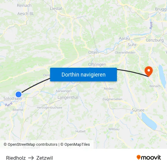 Riedholz to Zetzwil map