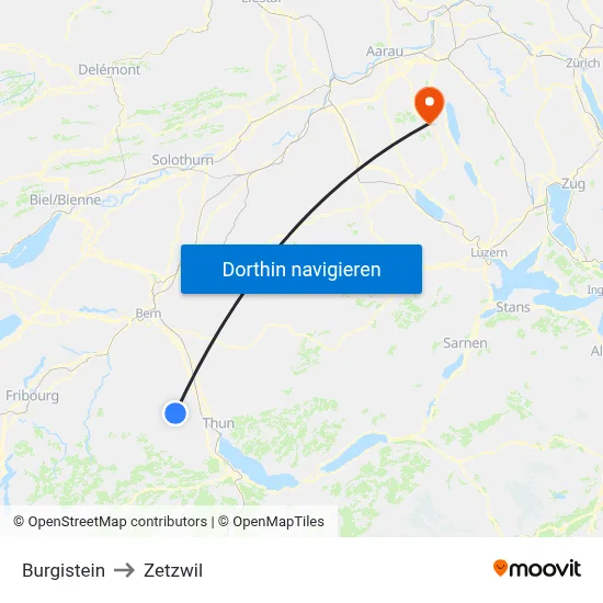 Burgistein to Zetzwil map