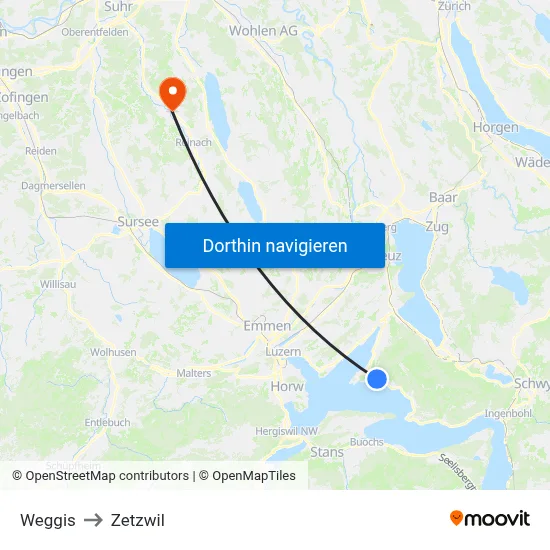 Weggis to Zetzwil map