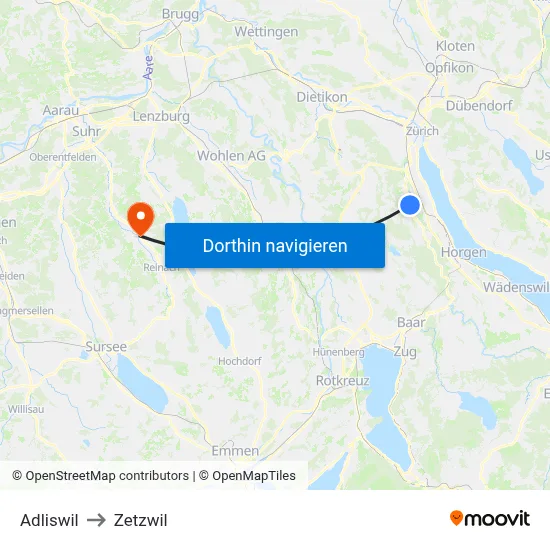 Adliswil to Zetzwil map