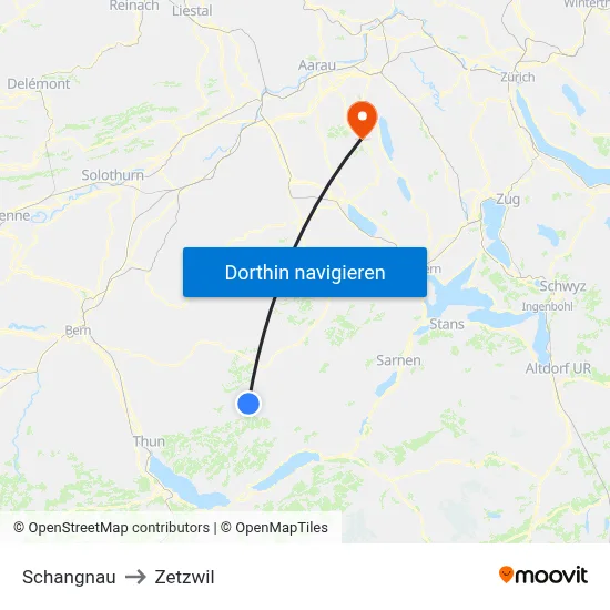 Schangnau to Zetzwil map