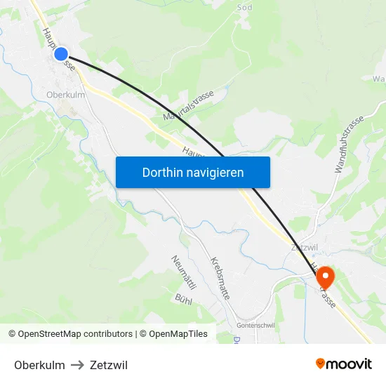 Oberkulm to Zetzwil map