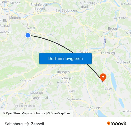 Seltisberg to Zetzwil map