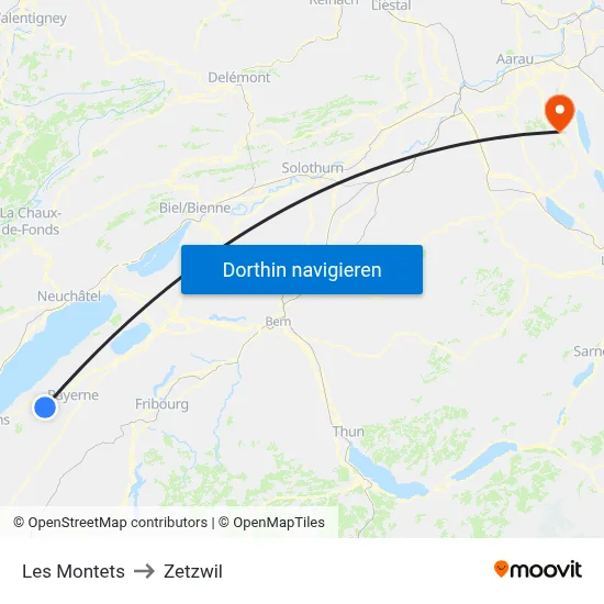 Les Montets to Zetzwil map