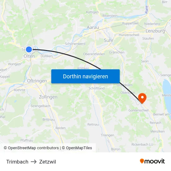 Trimbach to Zetzwil map