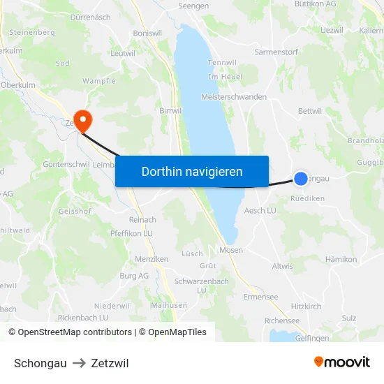 Schongau to Zetzwil map