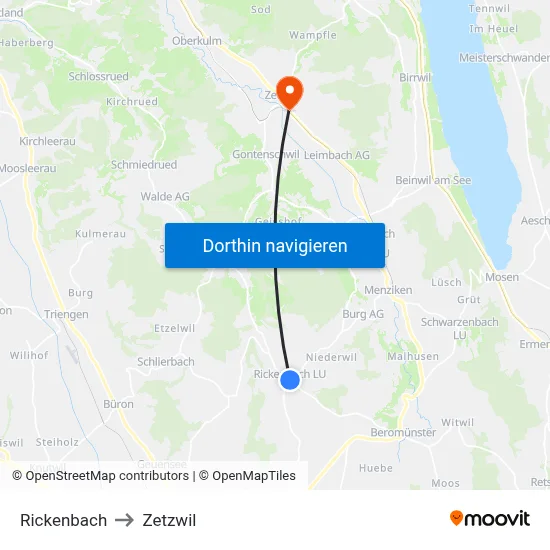 Rickenbach to Zetzwil map
