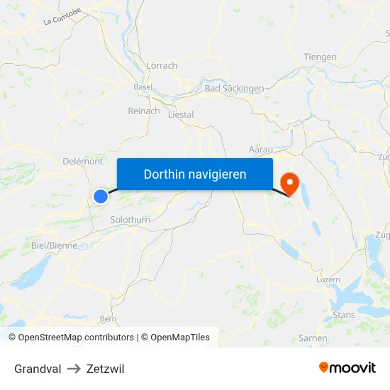 Grandval to Zetzwil map