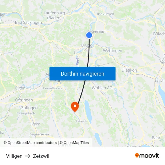 Villigen to Zetzwil map