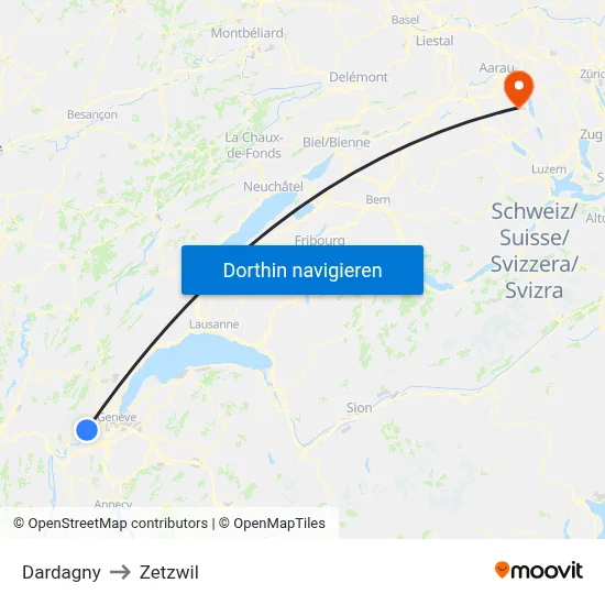 Dardagny to Zetzwil map
