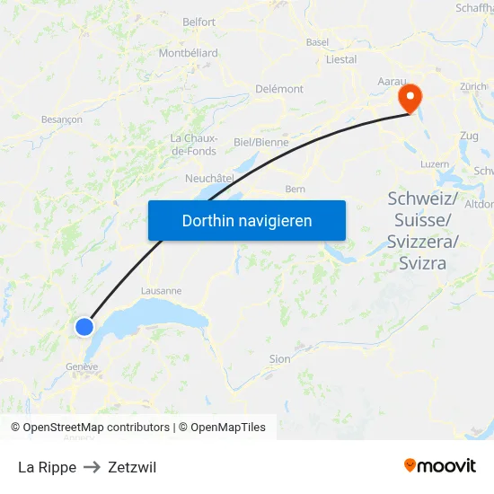 La Rippe to Zetzwil map