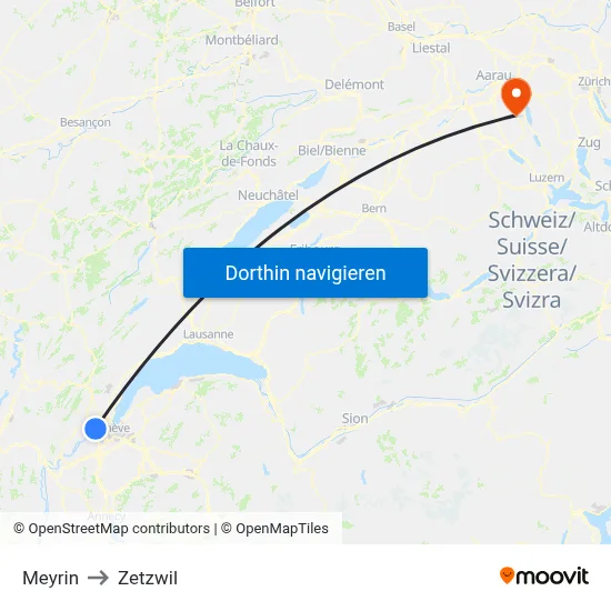 Meyrin to Zetzwil map