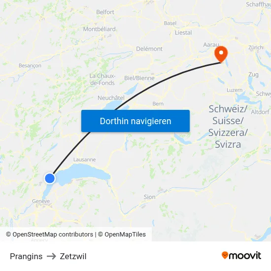 Prangins to Zetzwil map