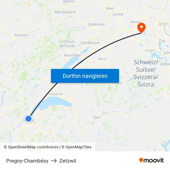 Pregny-Chambésy to Zetzwil map