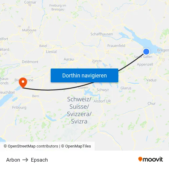 Arbon to Epsach map