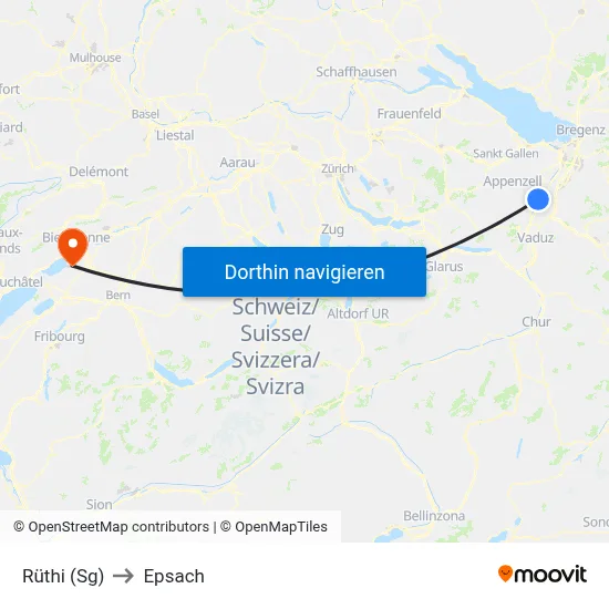 Rüthi (Sg) to Epsach map