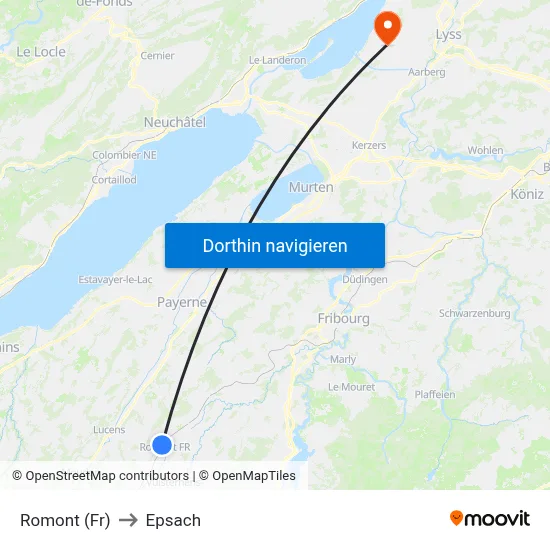 Romont (Fr) to Epsach map
