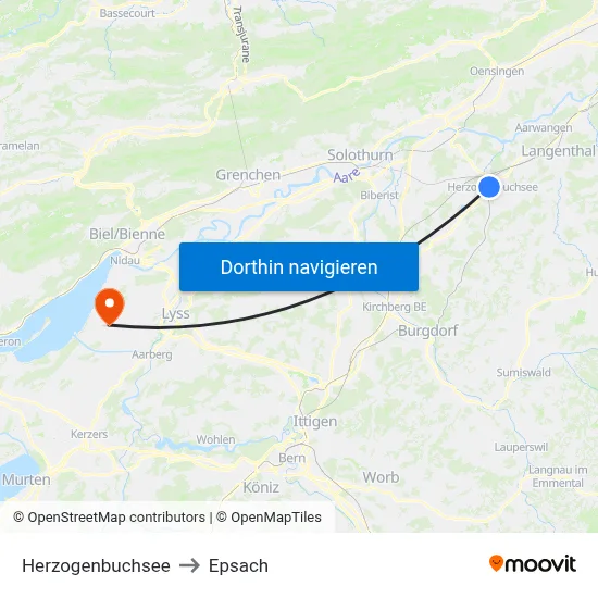 Herzogenbuchsee to Epsach map