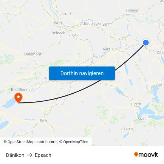 Dänikon to Epsach map