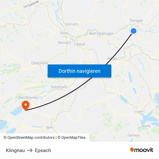 Klingnau to Epsach map