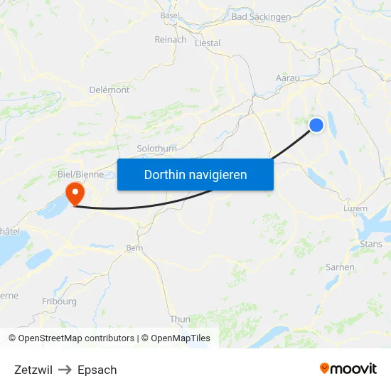 Zetzwil to Epsach map