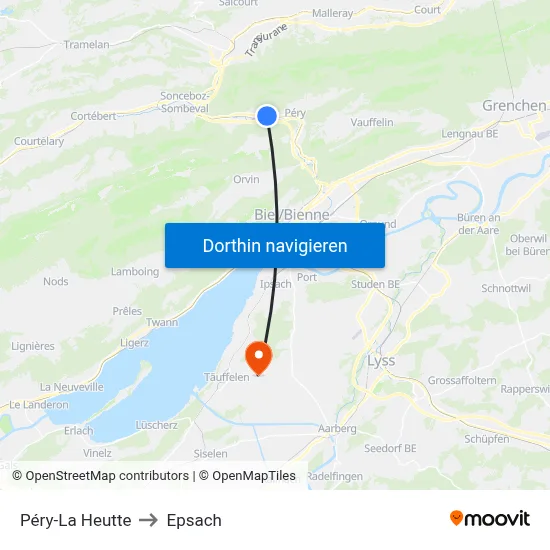 Péry-La Heutte to Epsach map