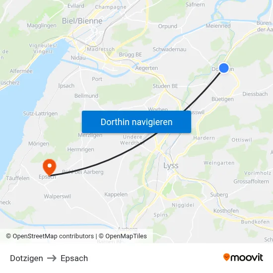 Dotzigen to Epsach map