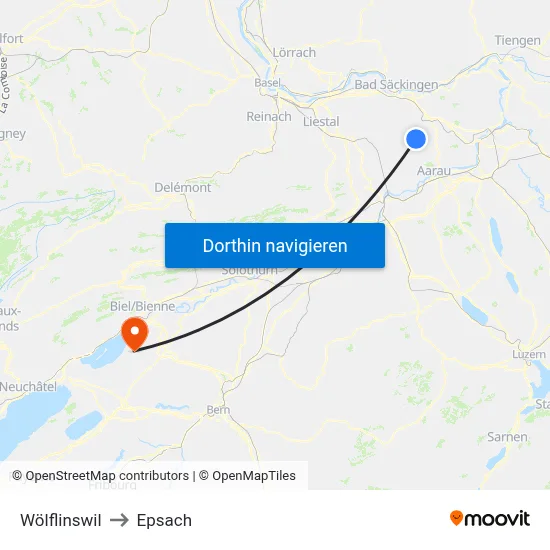 Wölflinswil to Epsach map