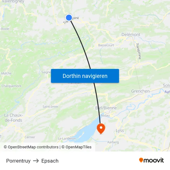 Porrentruy to Epsach map