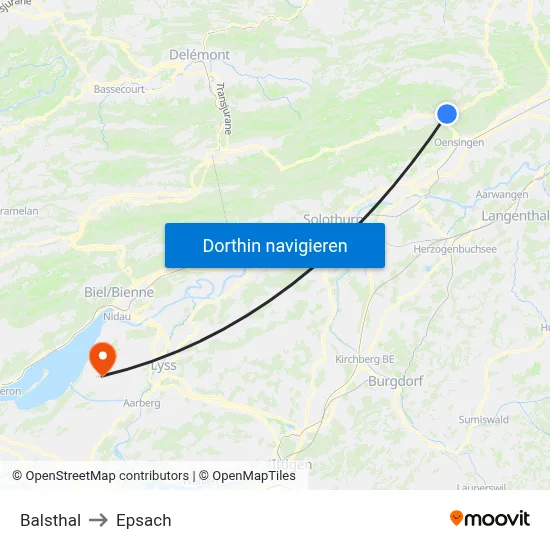 Balsthal to Epsach map