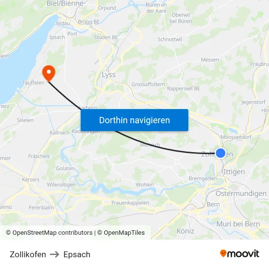 Zollikofen to Epsach map