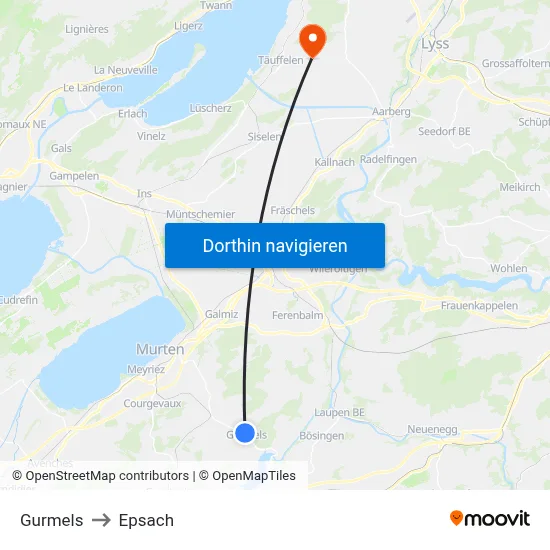 Gurmels to Epsach map