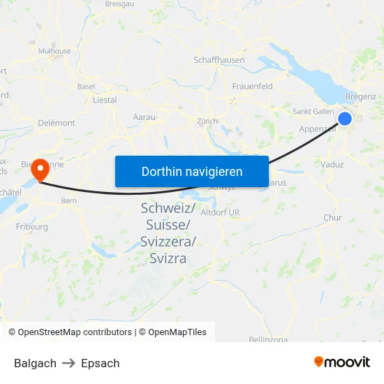 Balgach to Epsach map
