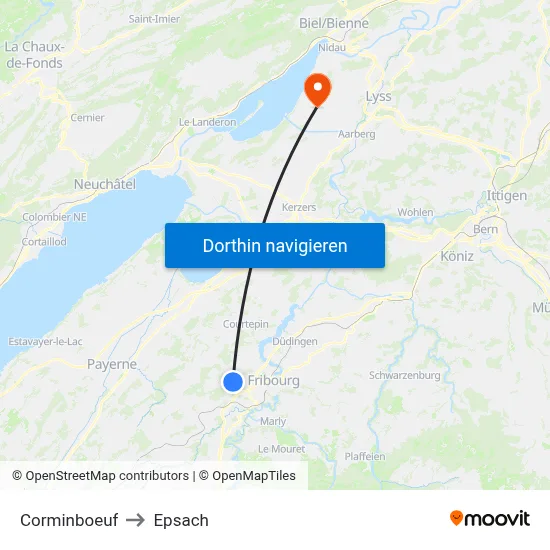 Corminboeuf to Epsach map