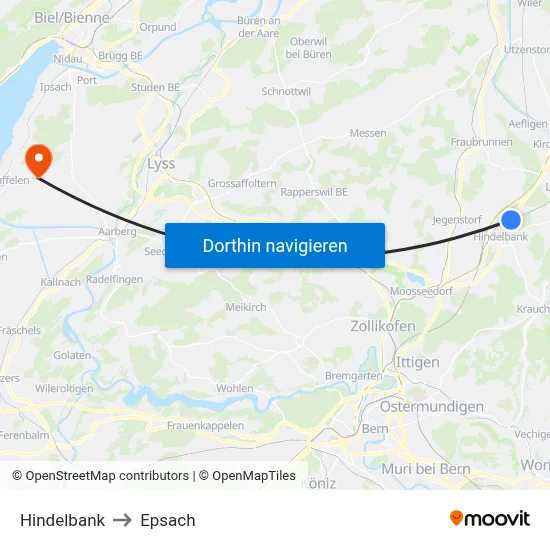 Hindelbank to Epsach map