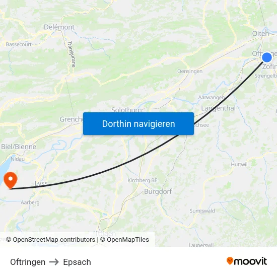 Oftringen to Epsach map