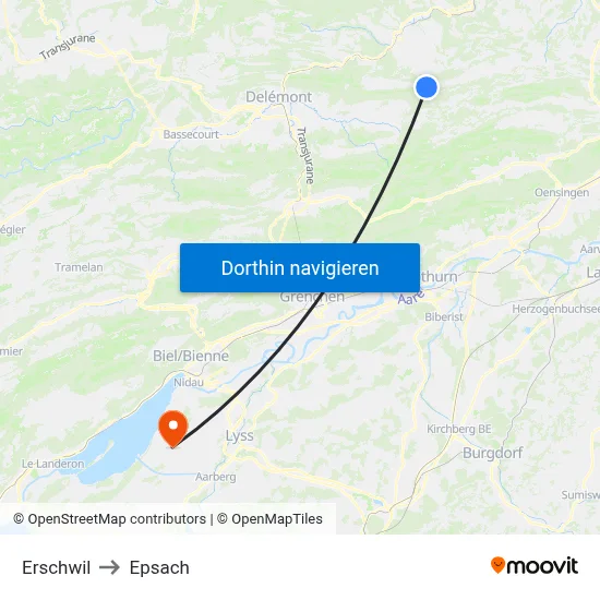 Erschwil to Epsach map