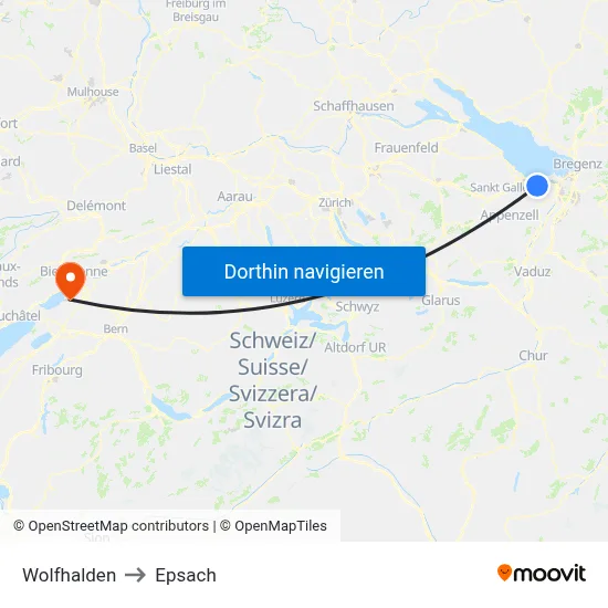 Wolfhalden to Epsach map