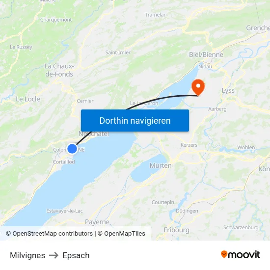 Milvignes to Epsach map