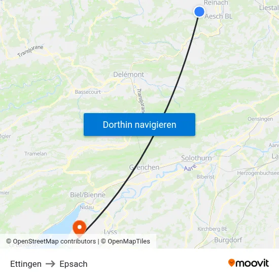 Ettingen to Epsach map