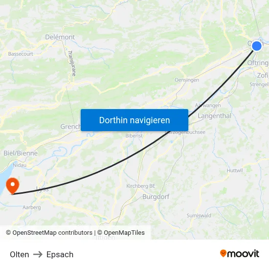 Olten to Epsach map