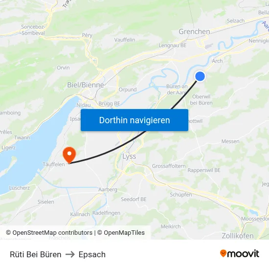 Rüti Bei Büren to Epsach map
