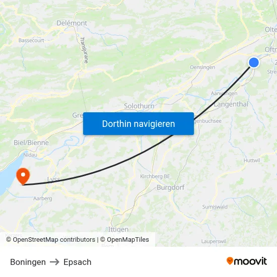 Boningen to Epsach map
