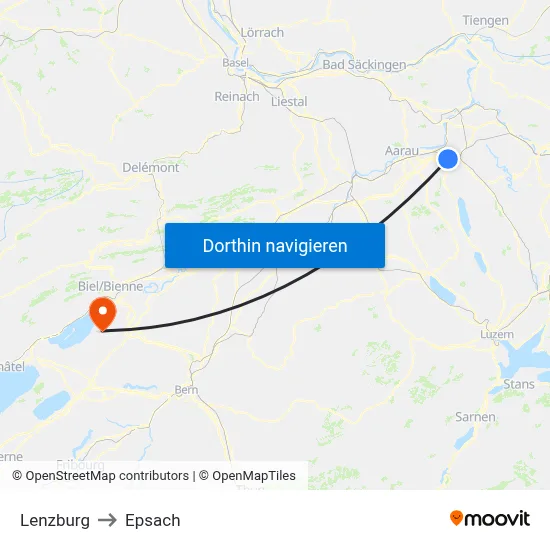 Lenzburg to Epsach map