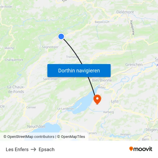 Les Enfers to Epsach map