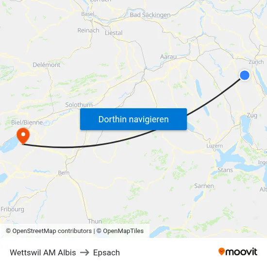 Wettswil AM Albis to Epsach map