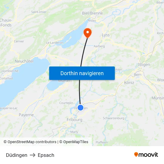 Düdingen to Epsach map