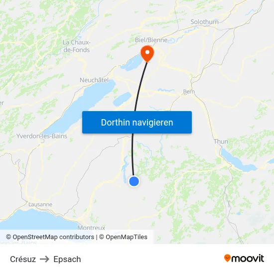 Crésuz to Epsach map