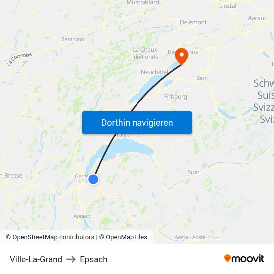 Ville-La-Grand to Epsach map